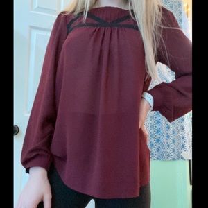 loft, small maroon long sleeve top